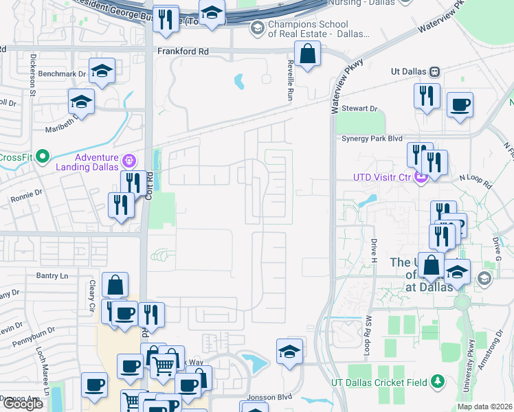 map of restaurants, bars, coffee shops, grocery stores, and more near 8134 Agarito Way in Dallas