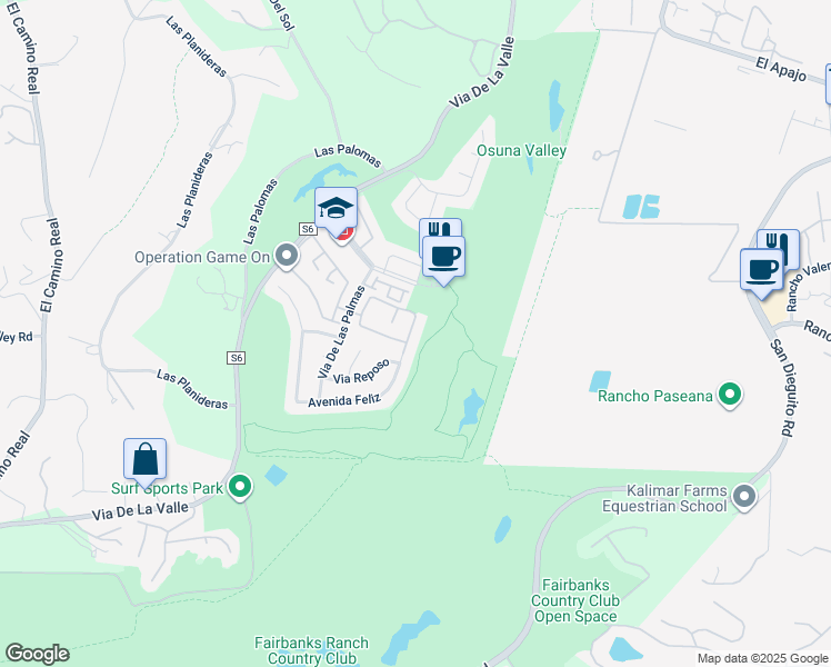 map of restaurants, bars, coffee shops, grocery stores, and more near 4051 Avenida Brisa in Rancho Santa Fe