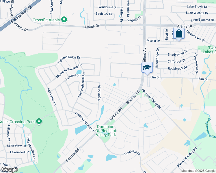 map of restaurants, bars, coffee shops, grocery stores, and more near 235 County Road 379 in Wylie