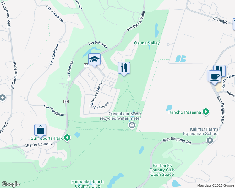 map of restaurants, bars, coffee shops, grocery stores, and more near 4055 Avenida Brisa in Rancho Santa Fe
