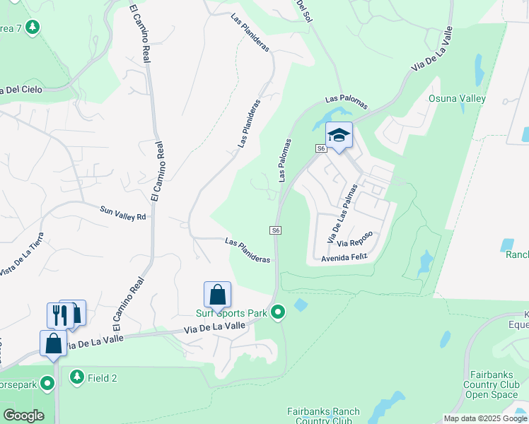 map of restaurants, bars, coffee shops, grocery stores, and more near 15134 Via De La Valle in Rancho Santa Fe