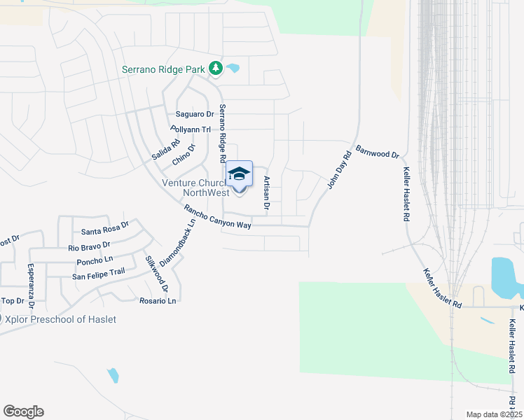 map of restaurants, bars, coffee shops, grocery stores, and more near 14305 Artisan Drive in Haslet