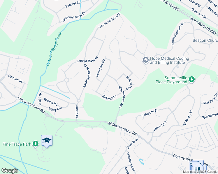map of restaurants, bars, coffee shops, grocery stores, and more near 3362 Kinross Court in Summerville