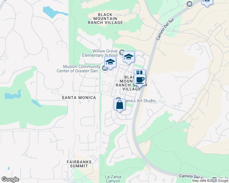 map of restaurants, bars, coffee shops, grocery stores, and more near 7582 Camino De La Rosa in San Diego
