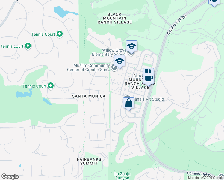 map of restaurants, bars, coffee shops, grocery stores, and more near 14662 Via Fiesta in San Diego