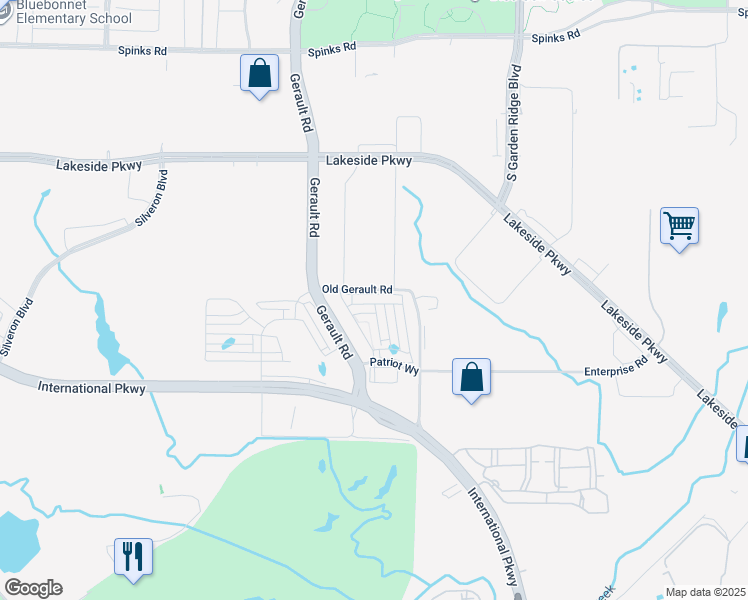 map of restaurants, bars, coffee shops, grocery stores, and more near 264 Harbor Hills Drive in Flower Mound