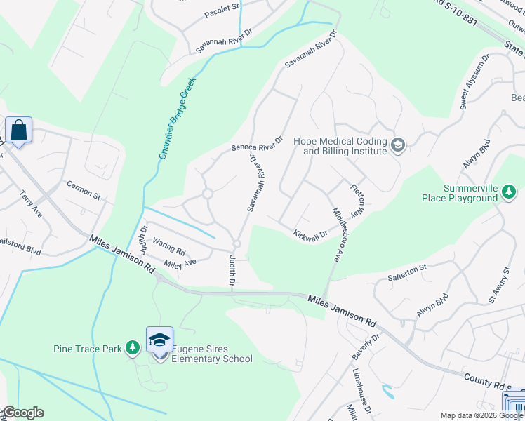 map of restaurants, bars, coffee shops, grocery stores, and more near 3471 Kirkwall Drive in Summerville