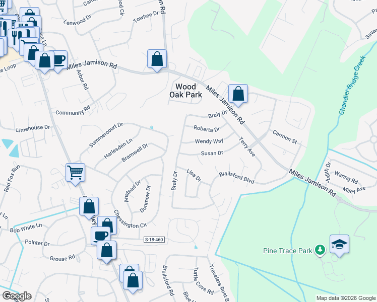 map of restaurants, bars, coffee shops, grocery stores, and more near 100 Susan Drive in Summerville
