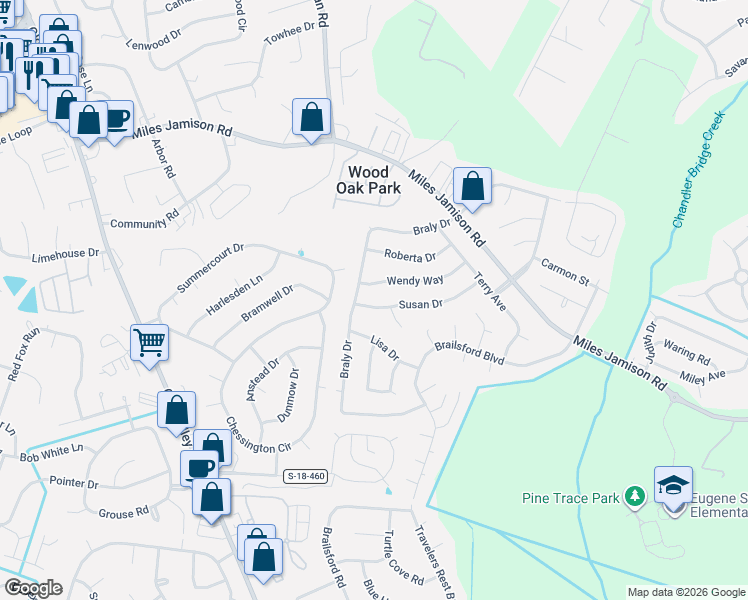 map of restaurants, bars, coffee shops, grocery stores, and more near 100 Susan Drive in Summerville