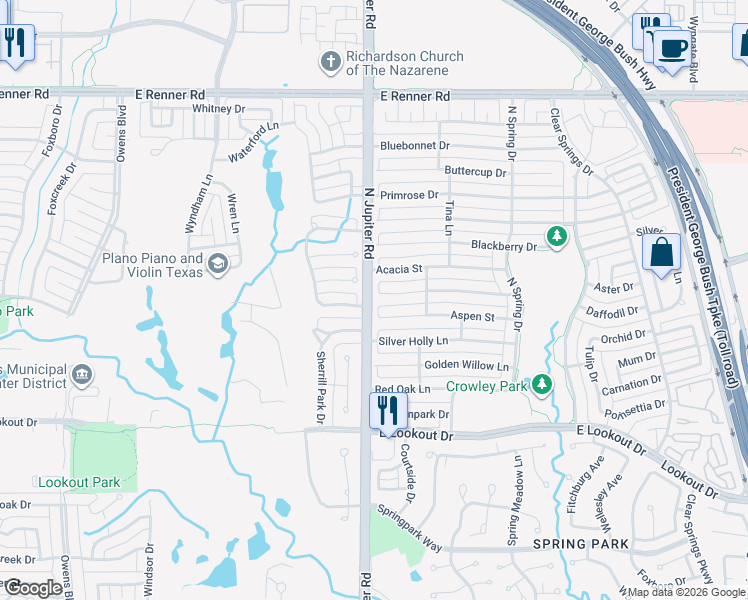 map of restaurants, bars, coffee shops, grocery stores, and more near 2016 Saint Andrews Drive in Richardson