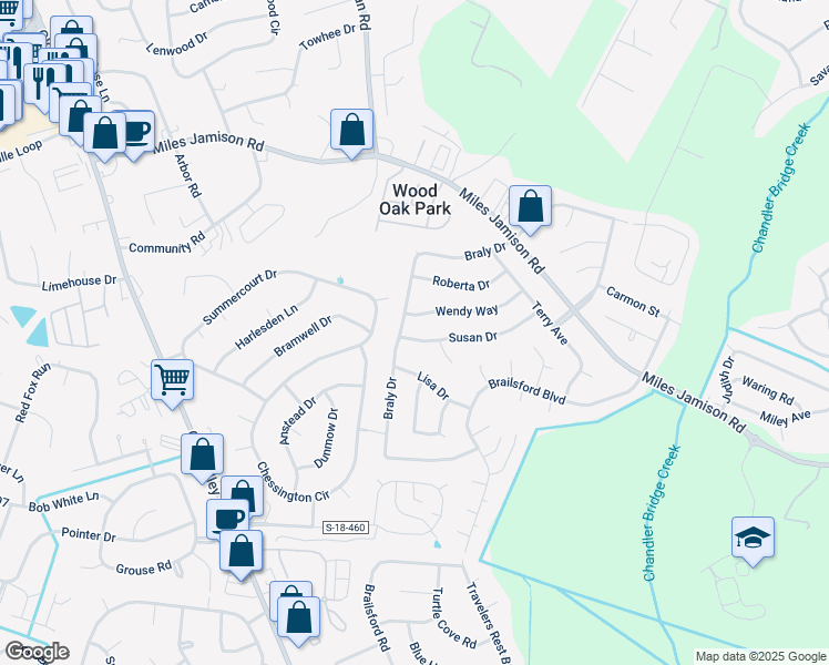 map of restaurants, bars, coffee shops, grocery stores, and more near 100 Susan Drive in Summerville