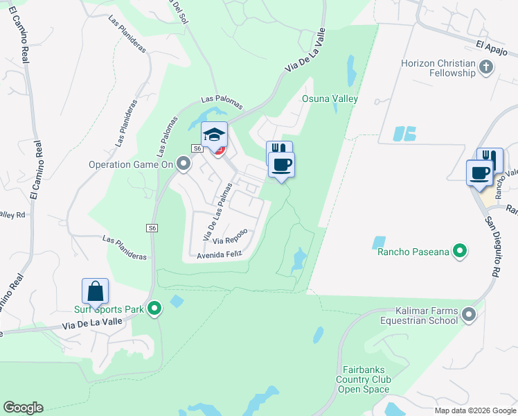 map of restaurants, bars, coffee shops, grocery stores, and more near 4058 Avenida Brisa in Rancho Santa Fe