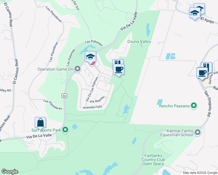 map of restaurants, bars, coffee shops, grocery stores, and more near 4058 Avenida Brisa in Rancho Santa Fe