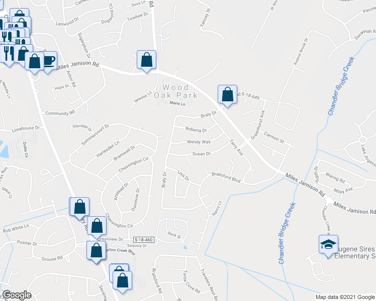 map of restaurants, bars, coffee shops, grocery stores, and more near 113 Susan Drive in Summerville