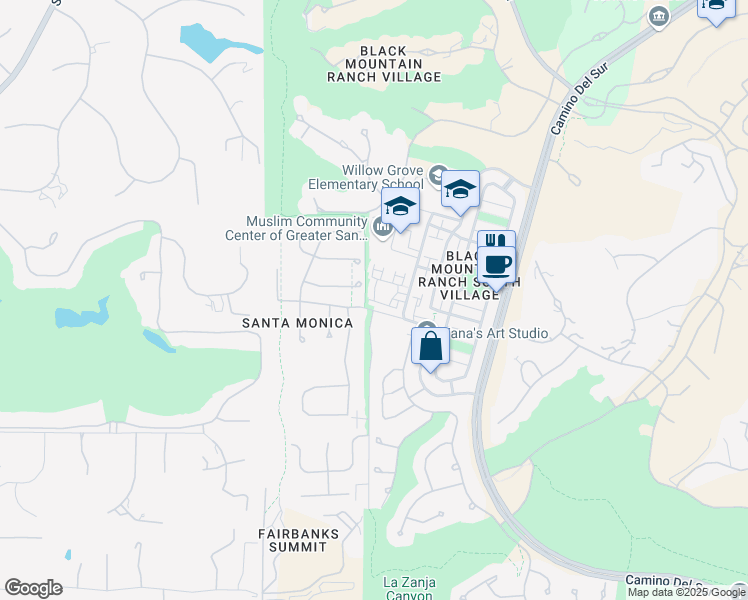 map of restaurants, bars, coffee shops, grocery stores, and more near 14658 Via Fiesta in San Diego