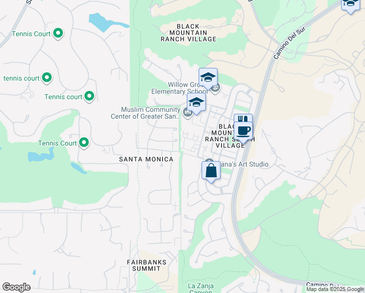 map of restaurants, bars, coffee shops, grocery stores, and more near 14658 Via Fiesta in San Diego