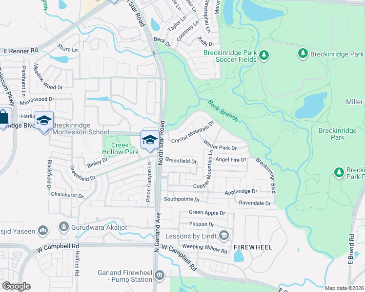 map of restaurants, bars, coffee shops, grocery stores, and more near 2908 Greenfield Court in Richardson