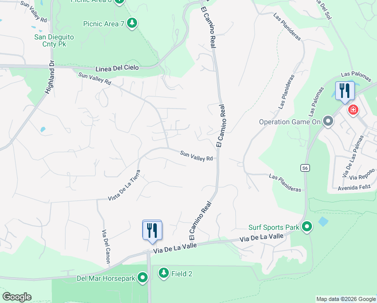 map of restaurants, bars, coffee shops, grocery stores, and more near 4874 Sun Valley Road in Del Mar