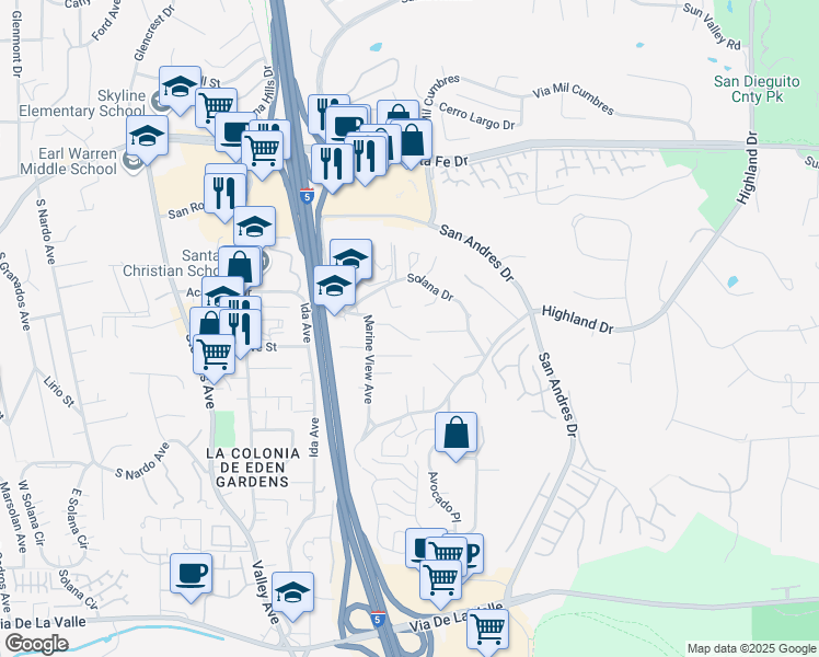 map of restaurants, bars, coffee shops, grocery stores, and more near 1072 Los Caballitos in Del Mar