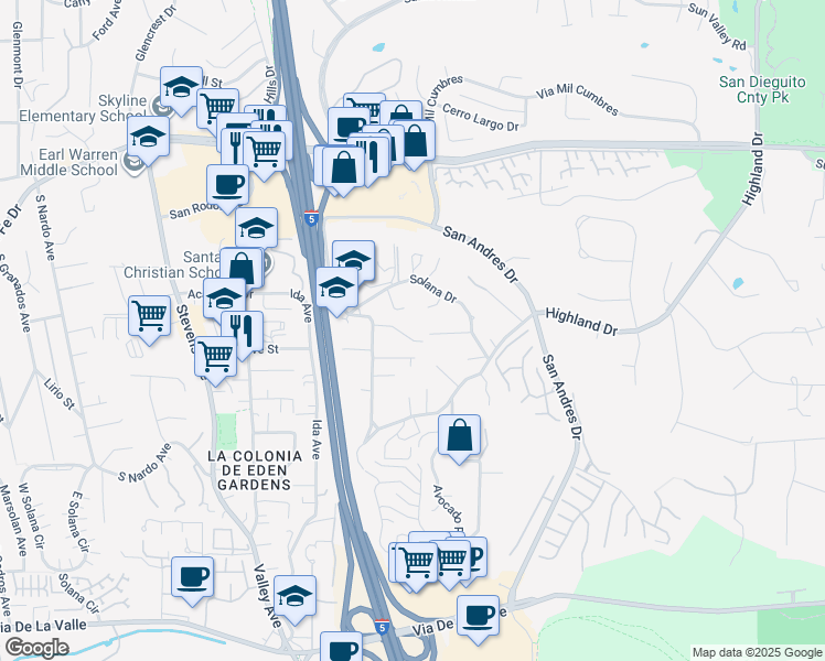 map of restaurants, bars, coffee shops, grocery stores, and more near 1072 Los Caballitos in Del Mar