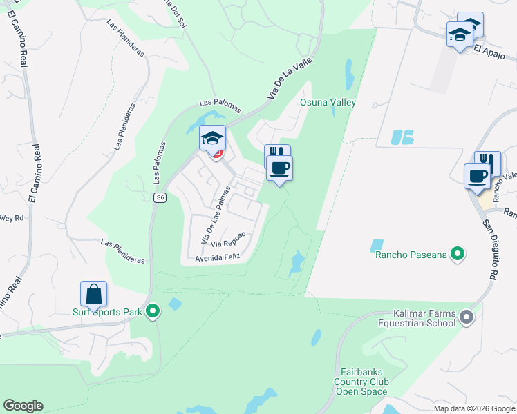 map of restaurants, bars, coffee shops, grocery stores, and more near 4070 Avenida Brisa in Rancho Santa Fe