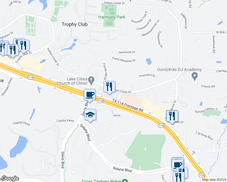map of restaurants, bars, coffee shops, grocery stores, and more near 1500 Plantation Oaks Drive in Roanoke
