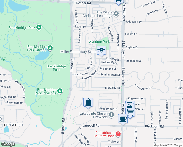 map of restaurants, bars, coffee shops, grocery stores, and more near 5417 Lincolnshire Drive in Richardson