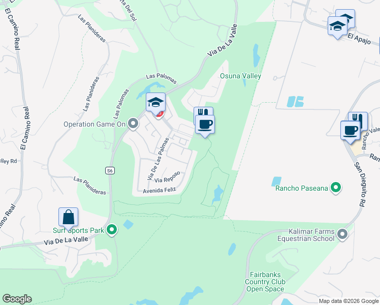 map of restaurants, bars, coffee shops, grocery stores, and more near 4074 Avenida Brisa in Rancho Santa Fe