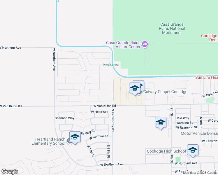 map of restaurants, bars, coffee shops, grocery stores, and more near 1313 Inca Drive in Coolidge