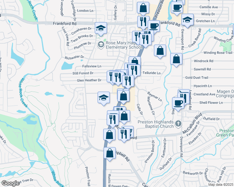 map of restaurants, bars, coffee shops, grocery stores, and more near in Dallas