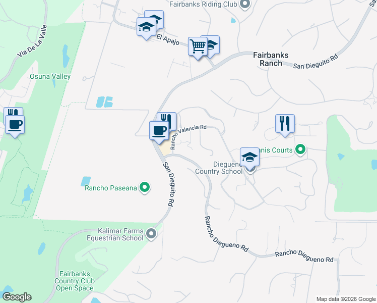 map of restaurants, bars, coffee shops, grocery stores, and more near 5820 Rancho Diegueno Road in Del Mar