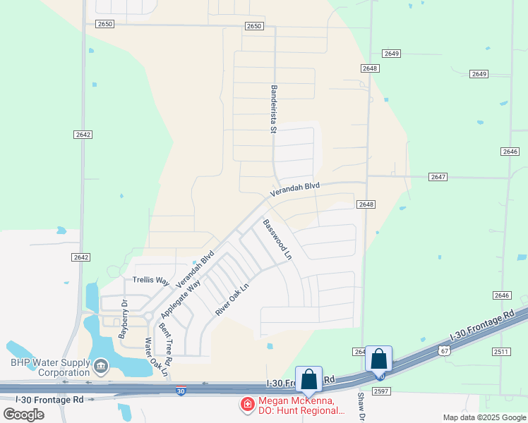map of restaurants, bars, coffee shops, grocery stores, and more near 1925 Berrywood Drive in Royse City