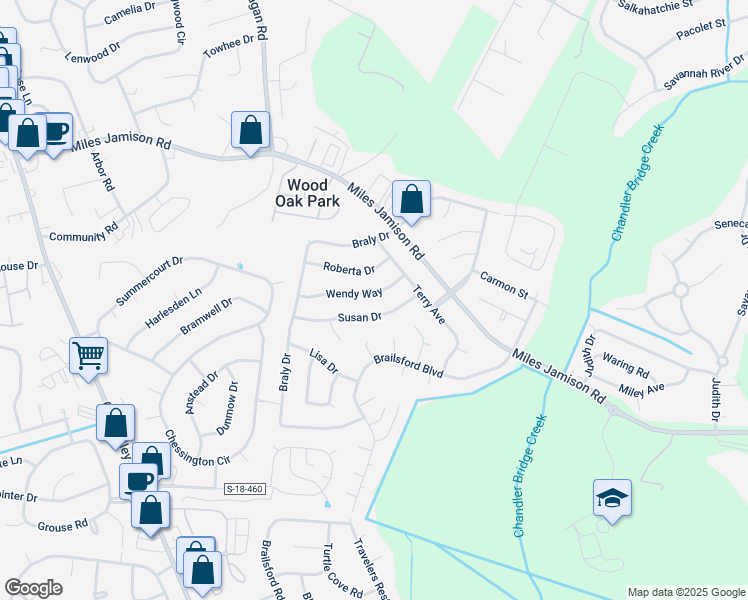 map of restaurants, bars, coffee shops, grocery stores, and more near 124 Wendy Way in Summerville