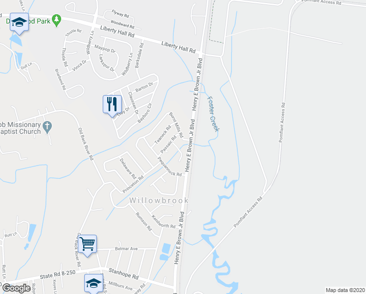 map of restaurants, bars, coffee shops, grocery stores, and more near 111 Peach Road in Goose Creek