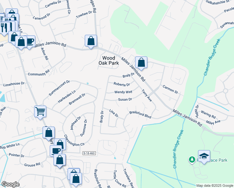 map of restaurants, bars, coffee shops, grocery stores, and more near 113 Susan Drive in Summerville