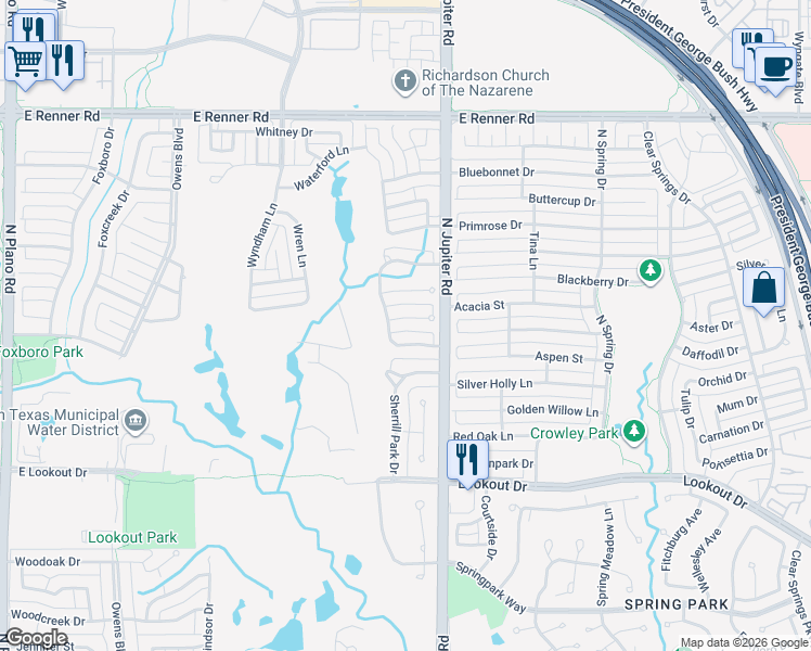 map of restaurants, bars, coffee shops, grocery stores, and more near 2006 Saint Andrews Drive in Richardson