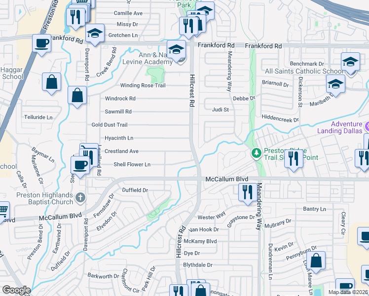 map of restaurants, bars, coffee shops, grocery stores, and more near 6700 Starbuck Drive in Dallas
