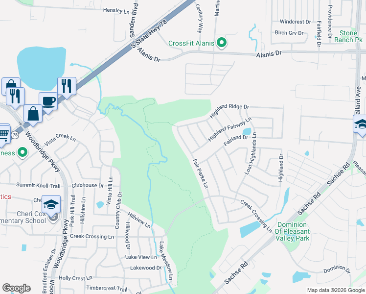 map of restaurants, bars, coffee shops, grocery stores, and more near 1920 Fair Parke Lane in Wylie
