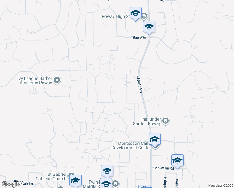 map of restaurants, bars, coffee shops, grocery stores, and more near 15235 Crestview Court in Poway