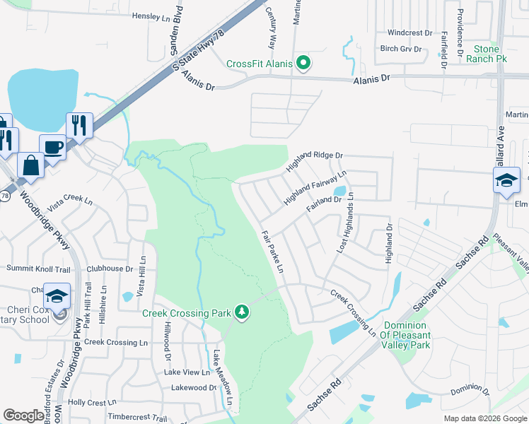 map of restaurants, bars, coffee shops, grocery stores, and more near 1922 Fairway Glen Drive in Wylie