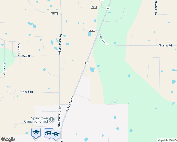 map of restaurants, bars, coffee shops, grocery stores, and more near Farm to Market 51 in Springtown