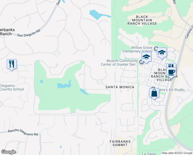 map of restaurants, bars, coffee shops, grocery stores, and more near 6868 Spyglass Lane in Del Mar