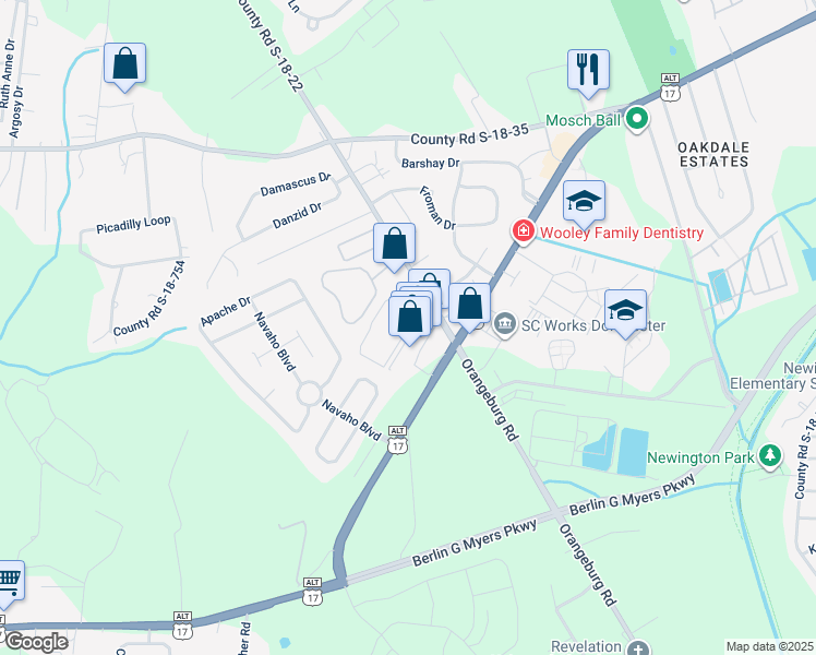 map of restaurants, bars, coffee shops, grocery stores, and more near Haven Oaks Apartments Road in Summerville