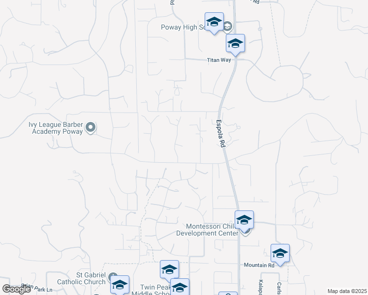 map of restaurants, bars, coffee shops, grocery stores, and more near 15235 Crestview Court in Poway