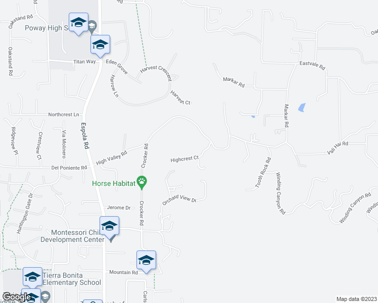 map of restaurants, bars, coffee shops, grocery stores, and more near 14546 Highcrest Court in Poway