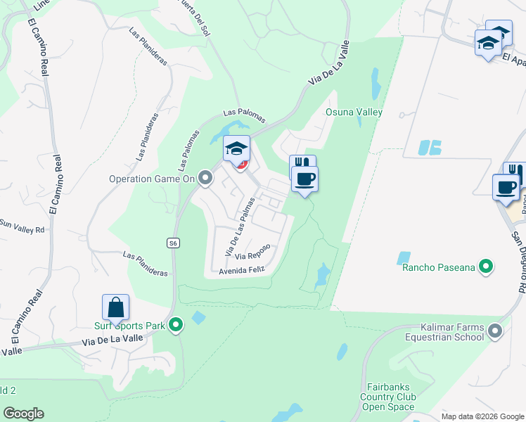 map of restaurants, bars, coffee shops, grocery stores, and more near 3819 Via Amistosa in Rancho Santa Fe