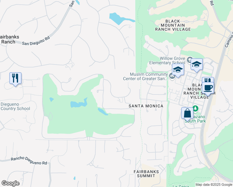 map of restaurants, bars, coffee shops, grocery stores, and more near 6868 Spyglass Lane in Del Mar