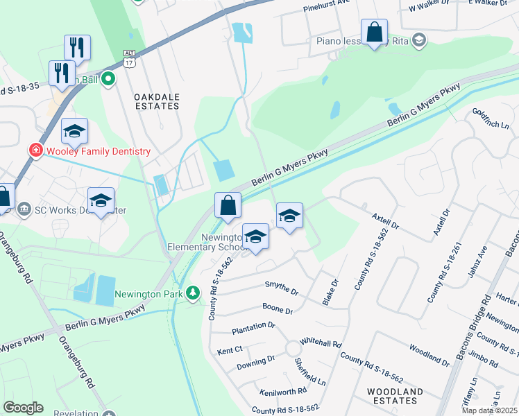 map of restaurants, bars, coffee shops, grocery stores, and more near 350 Luden Drive in Summerville