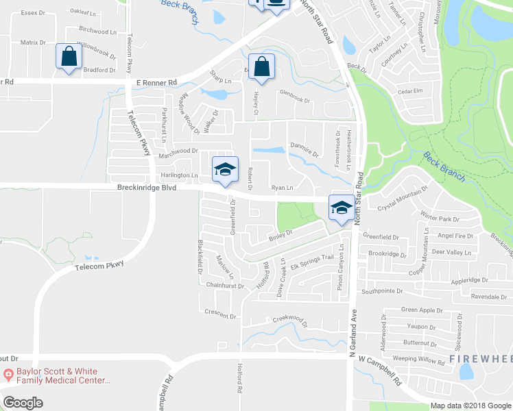 map of restaurants, bars, coffee shops, grocery stores, and more near 3100 Robert Drive in Richardson