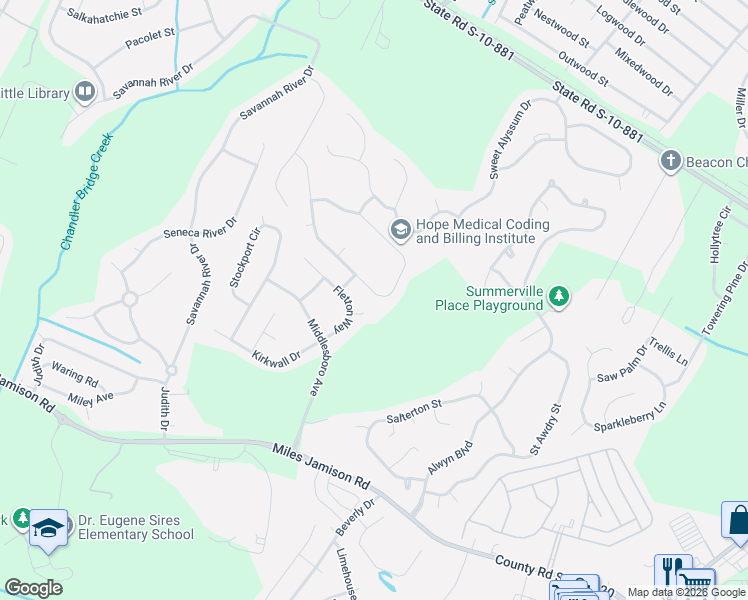 map of restaurants, bars, coffee shops, grocery stores, and more near 527 Wynfield Forest Drive in Summerville